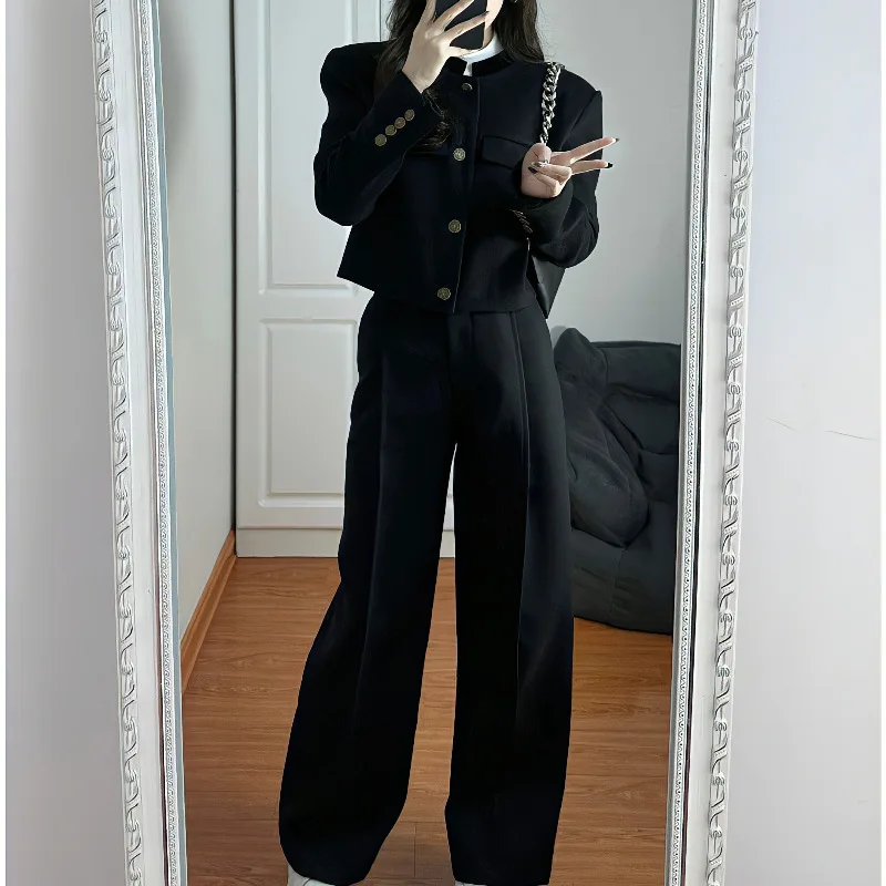 Women Fashion Elegant Casual Business Black Trousers Suit Vintage Crop Blazer Jackets and Pants Two Pieces Set Female Pantsuits
Women Fashion Elegant Casual Business Black Trousers Suit Vintage Crop Blazer Jackets and Pants Two Pieces Set Female Pantsuits