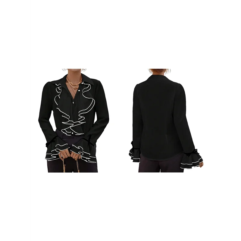 【D75C】2025 Spring And Autumn Women's Solid Color Casual Ruffled Trumpet Sleeve Shirt Tops
【D75C】2025 Spring And Autumn Women's Solid Color Casual Ruffled Trumpet Sleeve Shirt Tops