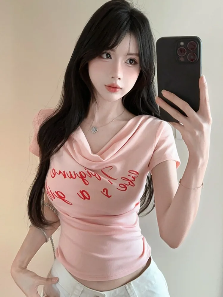 Sweet And Spicy Girl Shoulder Baring Short Sleeve T-Shirt Women's Summer New Style Letter Print Slim Fit Short Length Top
Sweet And Spicy Girl Shoulder Baring Short Sleeve T-Shirt Women's Summer New Style Letter Print Slim Fit Short Length Top