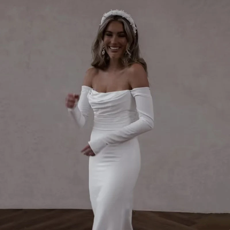 Women's Simple Wedding Dress Cold Shoulder Long Sleeve Mermaid Trailing Dress for Bridal Party Vacation Beach Wedding Prom Banq
Women's Simple Wedding Dress Cold Shoulder Long Sleeve Mermaid Trailing Dress for Bridal Party Vacation Beach Wedding Prom Banq