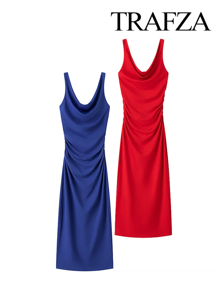 TRAFZA Women's 2025 Spring Sexy V-neck Retro Pleated Decorative Midi Dress Female Temperature Slim Backless Slim Dress Mujer
TRAFZA Women's 2025 Spring Sexy V-neck Retro Pleated Decorative Midi Dress Female Temperature Slim Backless Slim Dress Mujer