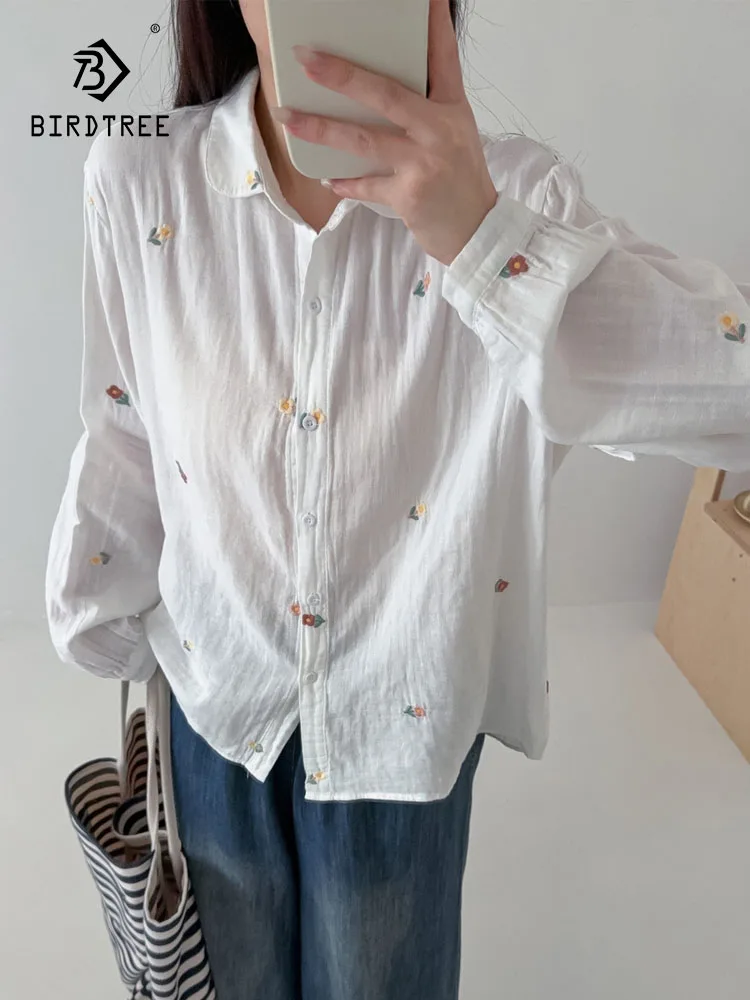 Новинка 2025, осенняя рубашка с длинными рукавами из хлопковой пряжи, женская рубашка с отложным воротником и вышивкой, свободная блузка Mori Girl Sweet Commute T5O452CC 
Новинка 2025, осенняя рубашка с длинными рукавами из хлопковой пряжи, женская рубашка с отложным воротником и вышивкой, свободная блузка Mori Girl Sweet Commute T5O452CC