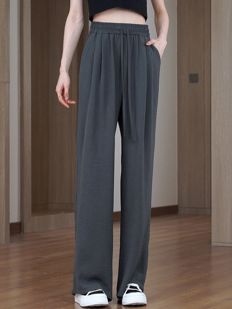 Gray Ice Silk Wide Leg Pants Women's Summer High Waist Loose Thin Straight Cut Trousers Casual Pants Lightweight Loose Fit
Gray Ice Silk Wide Leg Pants Women's Summer High Waist Loose Thin Straight Cut Trousers Casual Pants Lightweight Loose Fit