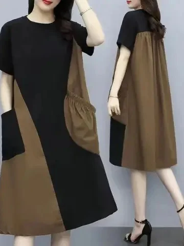 Fashionable Splice Color Block Loose Midi Dress Summer Casual High Waist Short Sleeve T-Shirt Dress for plus Size Women
Fashionable Splice Color Block Loose Midi Dress Summer Casual High Waist Short Sleeve T-Shirt Dress for plus Size Women