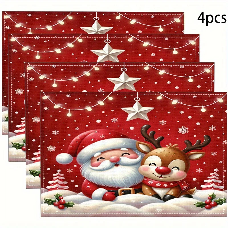 4pcs Christmas Placemats - Santa & Reindeer Woven Linen Table Mats, Heatproof Washable for Holiday Dining & Home Decor
4pcs Christmas Placemats - Santa & Reindeer Woven Linen Table Mats, Heatproof Washable for Holiday Dining & Home Decor