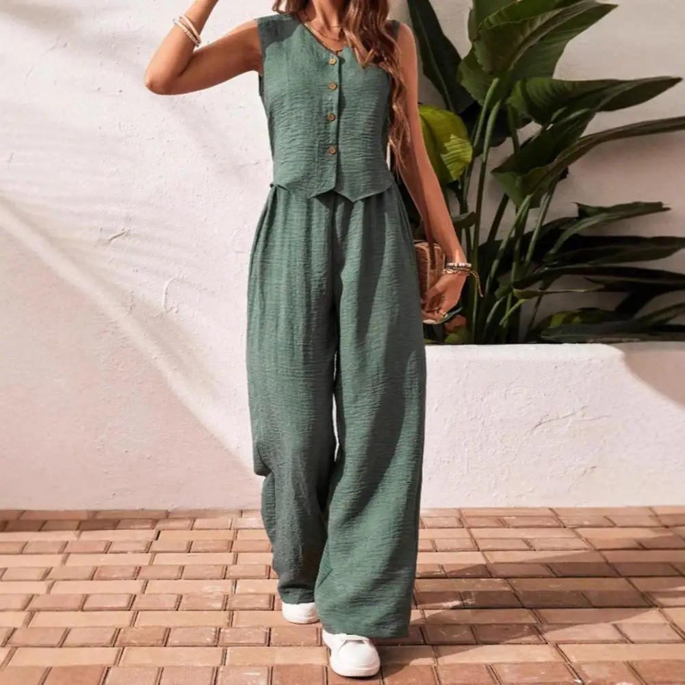 Women's Top Trousers Two-piece Set Summer Simple Casual Vest Wide-leg Pants Suits Set Casual Office Lady Suit
Women's Top Trousers Two-piece Set Summer Simple Casual Vest Wide-leg Pants Suits Set Casual Office Lady Suit