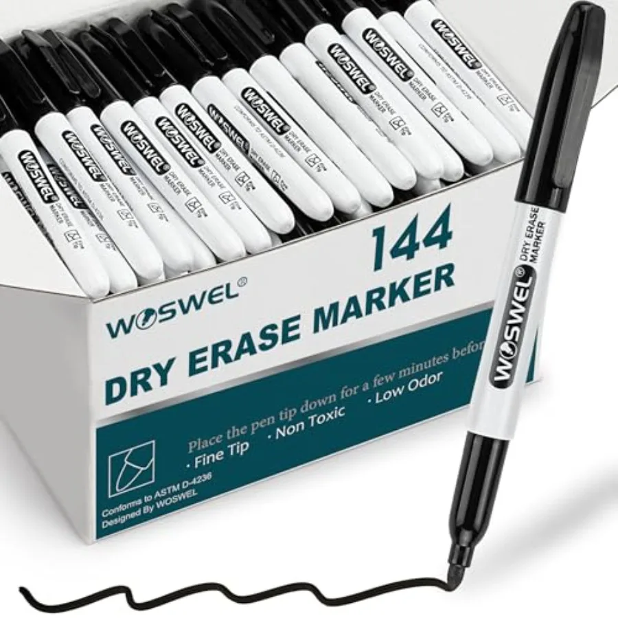 Dry Erase Markers Bulk, 144 Pack Black Fine Tip Whiteboard Markers, Fine Point, Low Odor Dry Erase Markers for School Office Ho
Dry Erase Markers Bulk, 144 Pack Black Fine Tip Whiteboard Markers, Fine Point, Low Odor Dry Erase Markers for School Office Ho