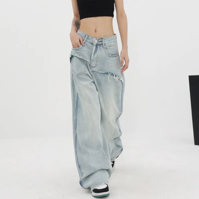 Vintage High Waist Straight Patchwork Jeans for Women Spring New Loose Wide Leg Pants Long Pants
Vintage High Waist Straight Patchwork Jeans for Women Spring New Loose Wide Leg Pants Long Pants