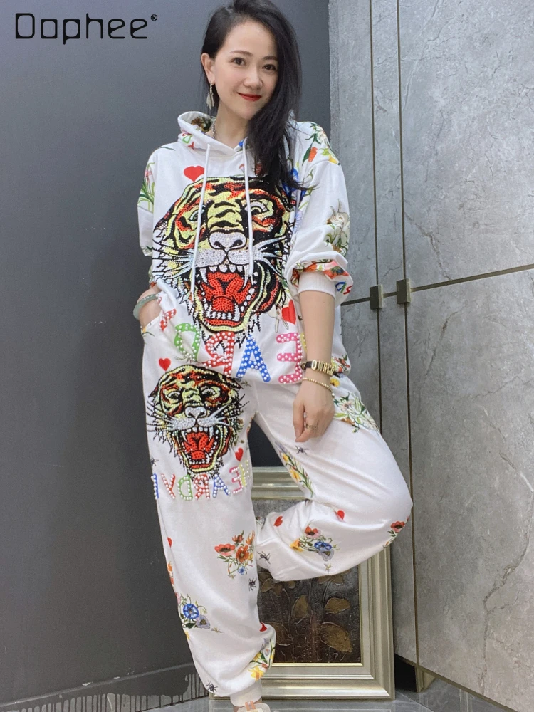 Tiger Head Floral-Print Beaded Hooded Casual Pants Two Piece Sets Womens Outifits 2023 Spring Autumn Long-Sleeved Sweatshirts
Tiger Head Floral-Print Beaded Hooded Casual Pants Two Piece Sets Womens Outifits 2023 Spring Autumn Long-Sleeved Sweatshirts