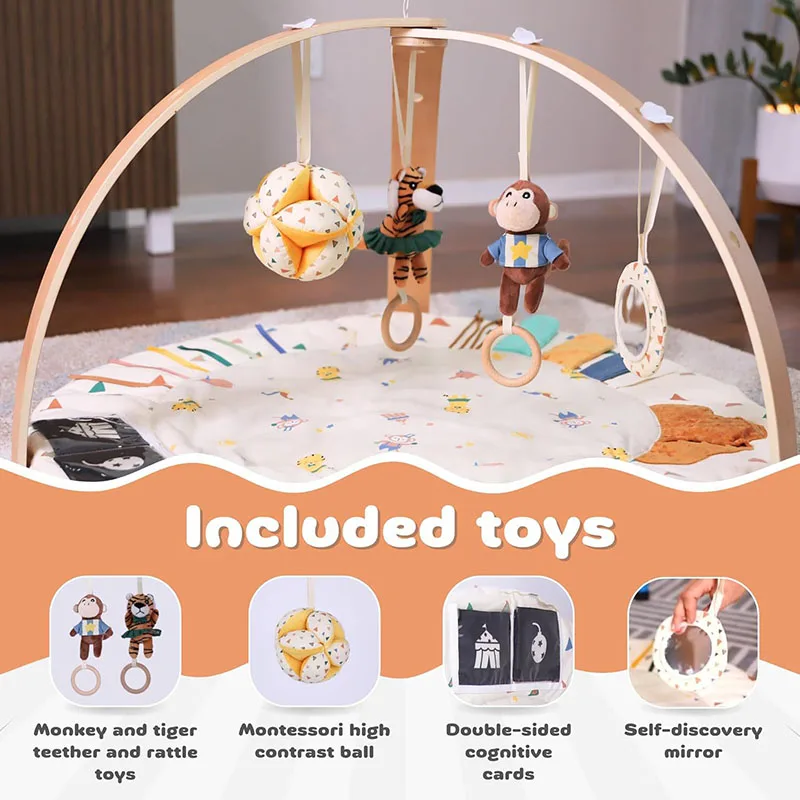 Детский игровой коврик с деревянной рамой, круглый, для ползания, с подвесными игрушками, возможность индивидуализации
Детский игровой коврик с деревянной рамой, круглый, для ползания, с подвесными игрушками, возможность индивидуализации