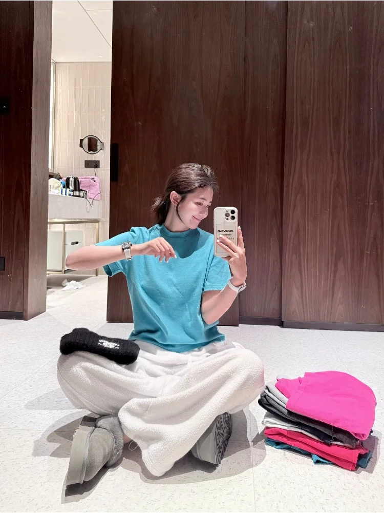 PEACHZHOU Трикотажный топ ручной работы, однотонный, повседневный, свободного кроя, с круглым вырезом, женский, из смесового хлопка
PEACHZHOU Трикотажный топ ручной работы, однотонный, повседневный, свободного кроя, с круглым вырезом, женский, из смесового хлопка