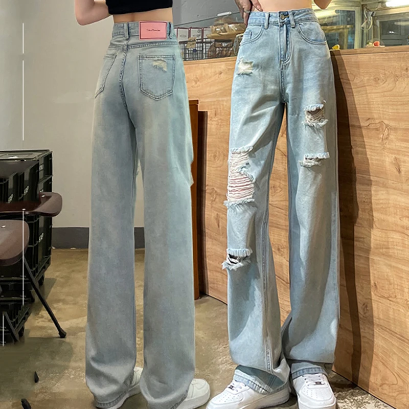 Denim Pants For Women Loose Hole Ruined Personality Height Enhancing Narrow Version High Street Wide Pants Light Blue Denim
Denim Pants For Women Loose Hole Ruined Personality Height Enhancing Narrow Version High Street Wide Pants Light Blue Denim