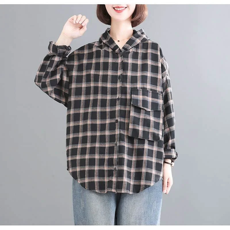 Plaid Shirts for Women Vintage Hooded Causal Cardigan Long Sleeve Casual Korean Fashion Single Breasted Loose Blouse Women Tops
Plaid Shirts for Women Vintage Hooded Causal Cardigan Long Sleeve Casual Korean Fashion Single Breasted Loose Blouse Women Tops