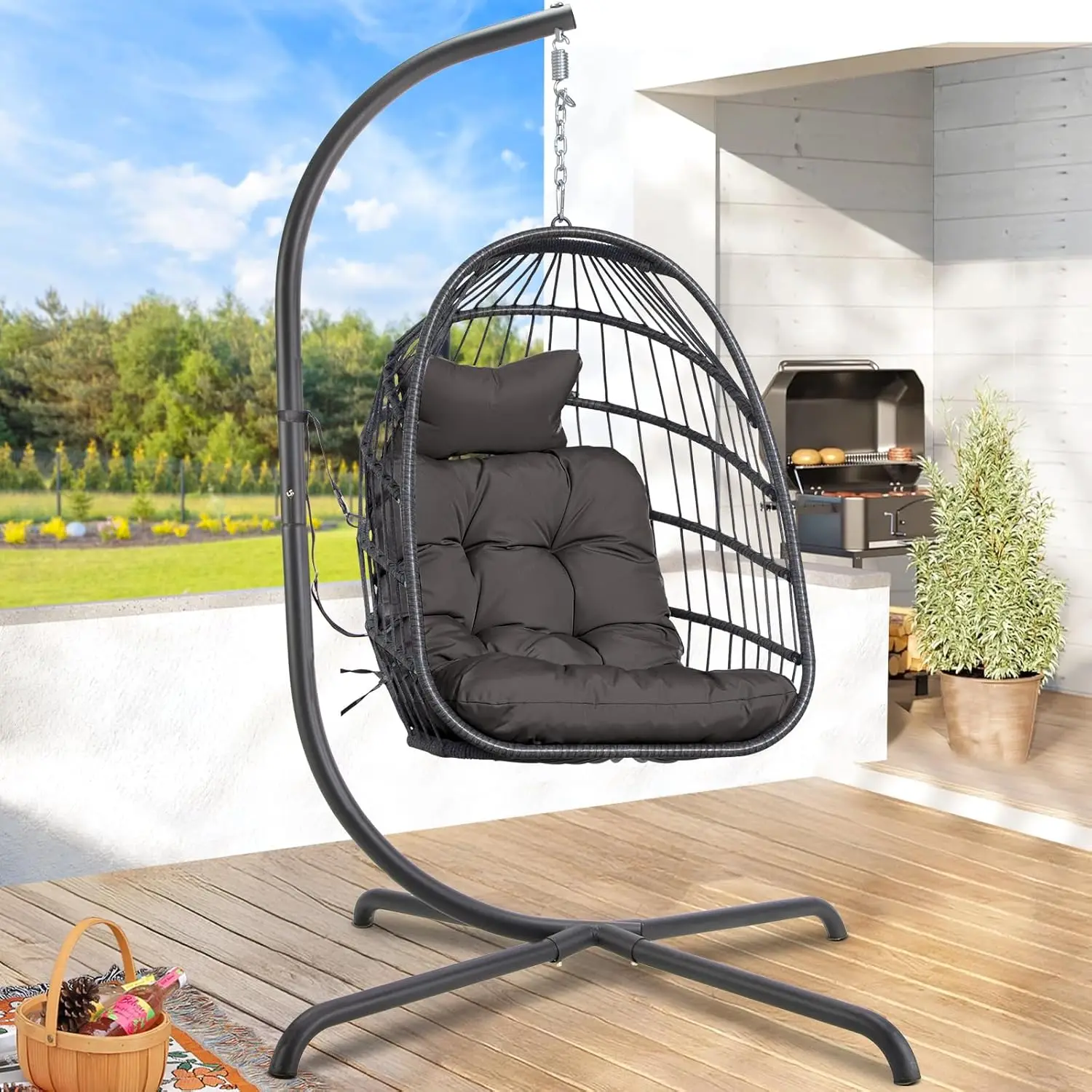 Patio Hanging Egg Chair With Stand, Rattan Swing Chair With Cushion And Pillow, Wicker Hammock Chair For Indoor Outdoor Bedroom
Patio Hanging Egg Chair With Stand, Rattan Swing Chair With Cushion And Pillow, Wicker Hammock Chair For Indoor Outdoor Bedroom