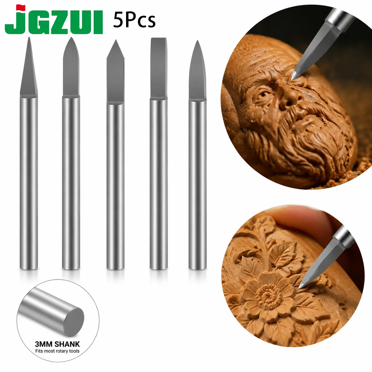 JGZUI 3mm Shank 5Pcs Tungsten Carbide Engraving Knife Set For Woodworking Nuclear Olive Carving Stone Carving Tools
JGZUI 3mm Shank 5Pcs Tungsten Carbide Engraving Knife Set For Woodworking Nuclear Olive Carving Stone Carving Tools