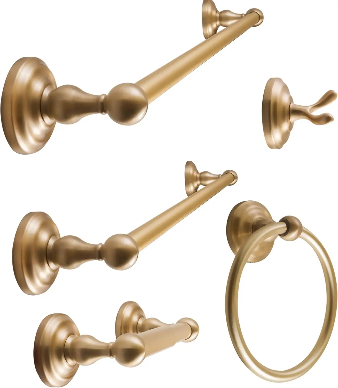Gold Bathroom Accessories Set 5-Piece with 18" & 24" Towel Bars, Robe Hook, Toilet Paper Holder, Towel Ring for Bathroom Wall
Gold Bathroom Accessories Set 5-Piece with 18" & 24" Towel Bars, Robe Hook, Toilet Paper Holder, Towel Ring for Bathroom Wall