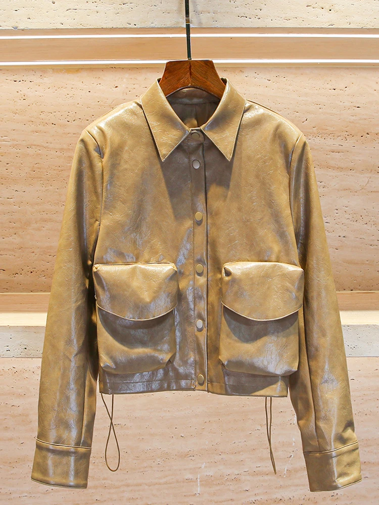 High-End Women's PU Leather Jaet with Dstring Stand Collar Open Cardigan Outerwear for Autumn And Winter Commute Sle
High-End Women's PU Leather Jaet with Dstring Stand Collar Open Cardigan Outerwear for Autumn And Winter Commute Sle