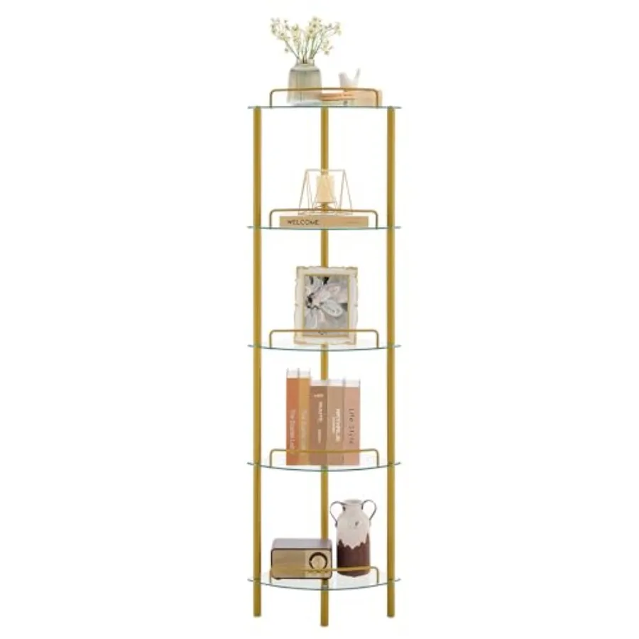 5-Tier Corner Shelf Stand, Gold Corner Bookshelf, Bathroom Organizer, Plant Stand, Tempered Glass Shelves, Modern Style for Liv
5-Tier Corner Shelf Stand, Gold Corner Bookshelf, Bathroom Organizer, Plant Stand, Tempered Glass Shelves, Modern Style for Liv