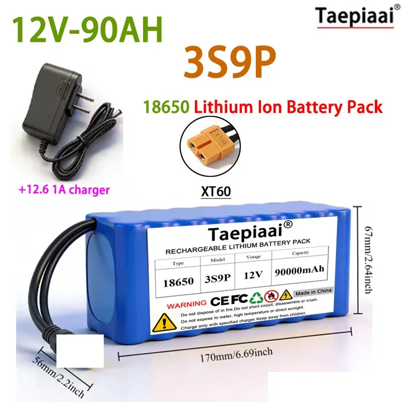 DIY 3S9P 12V battery pack 90AH 18650 Lithium Rechargeable Battery Super Large Capacity with 12.6V Charger For Tools Power Supply
DIY 3S9P 12V battery pack 90AH 18650 Lithium Rechargeable Battery Super Large Capacity with 12.6V Charger For Tools Power Supply