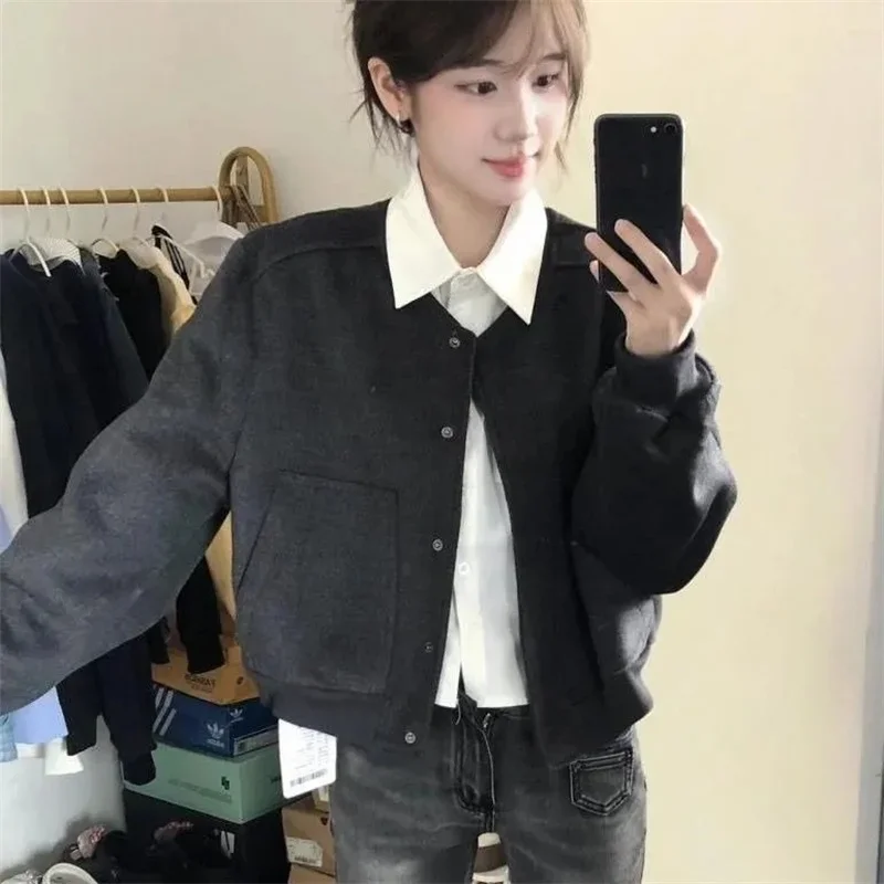 Women Short Jacket Spring Autumn New O-Neck Long Sleeve Single Breasted Baseball Outwear Female Casual Cardigan Coats
Women Short Jacket Spring Autumn New O-Neck Long Sleeve Single Breasted Baseball Outwear Female Casual Cardigan Coats