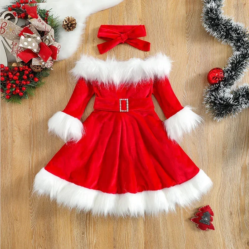 Kid Baby Girl Christmas Clothes Set Faux Fur Patchwork Long Sleeve Off Shoulder A-Line Dress with Belt Bow Headband Costume
Kid Baby Girl Christmas Clothes Set Faux Fur Patchwork Long Sleeve Off Shoulder A-Line Dress with Belt Bow Headband Costume