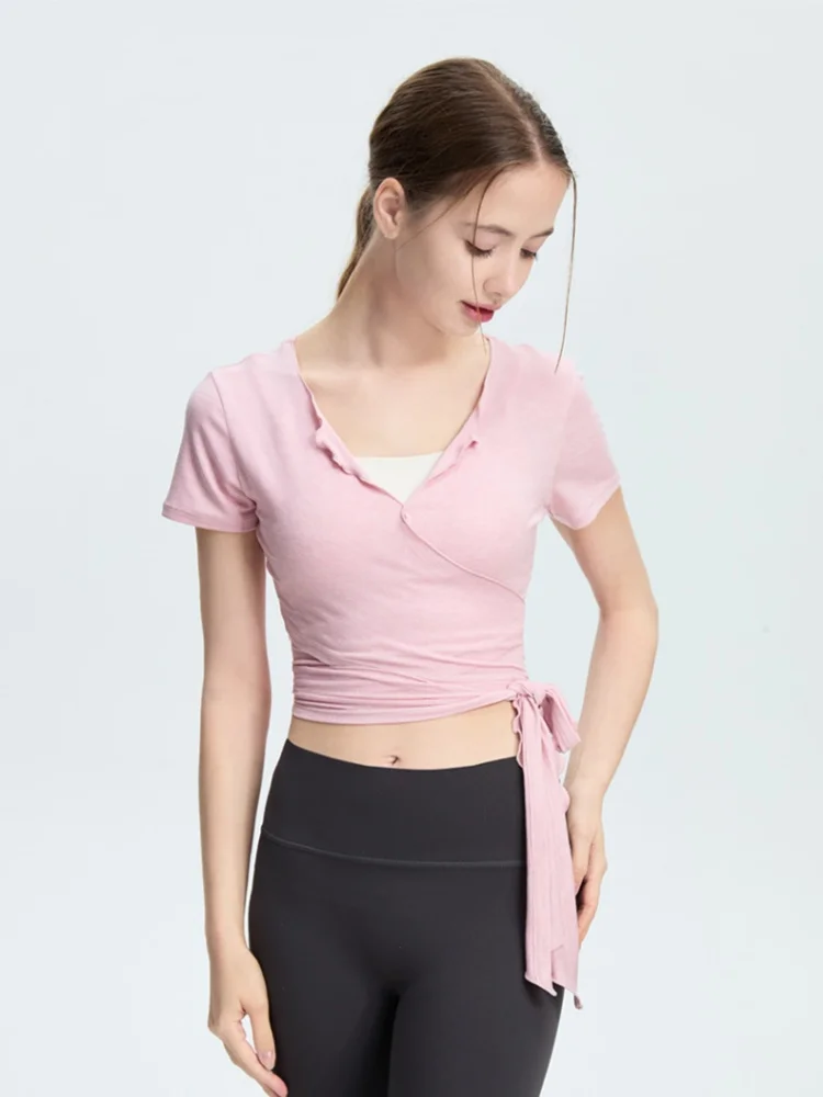 Woman Yoga Short Sleeve Lace-up Solid Color Crop Tops Outdoor Sports Fitness Gym Tops Breathable Elastic Ropa Mujer
Woman Yoga Short Sleeve Lace-up Solid Color Crop Tops Outdoor Sports Fitness Gym Tops Breathable Elastic Ropa Mujer