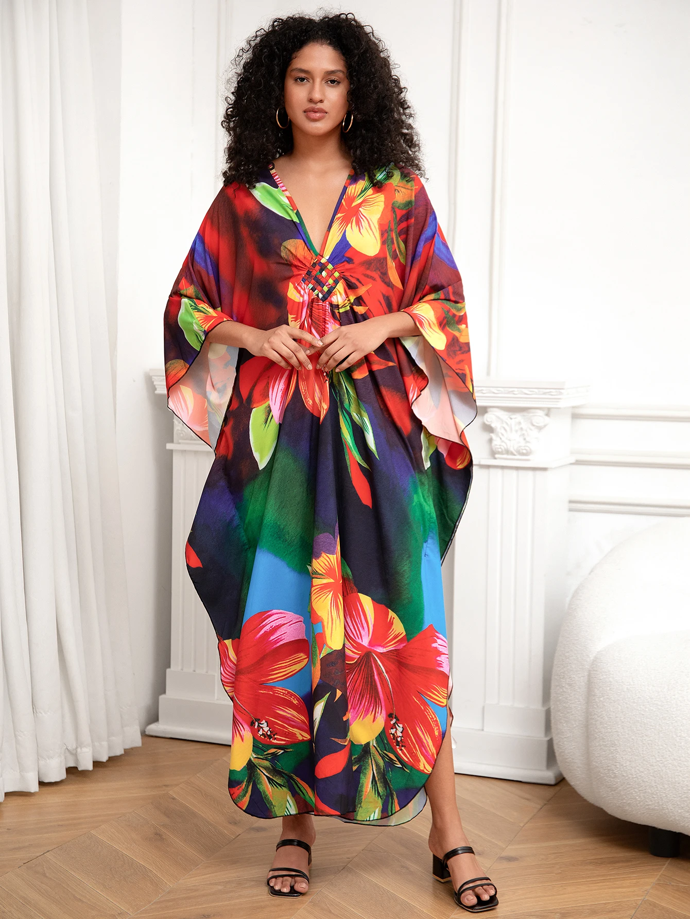 Boho Printed Loose Beach Dress Casual V-neck Batwing Sleeve Side Split Maxi Dresses Women Summer Clothing Long Kaftan
Boho Printed Loose Beach Dress Casual V-neck Batwing Sleeve Side Split Maxi Dresses Women Summer Clothing Long Kaftan