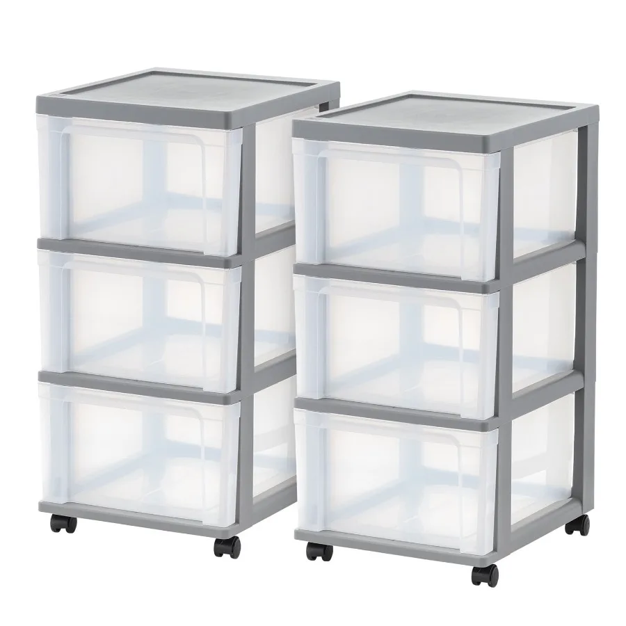 IRIS 3-Drawer Narrow Plastic Storage Drawer Cart Gray Set of 2
IRIS 3-Drawer Narrow Plastic Storage Drawer Cart Gray Set of 2