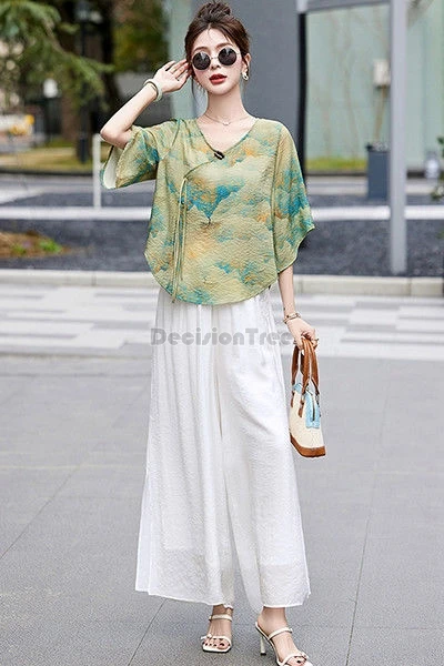 2025 new chinese style cotton and linen tang suit women summer new loose half sleeve printed blouse wide leg pants two-piece set
2025 new chinese style cotton and linen tang suit women summer new loose half sleeve printed blouse wide leg pants two-piece set