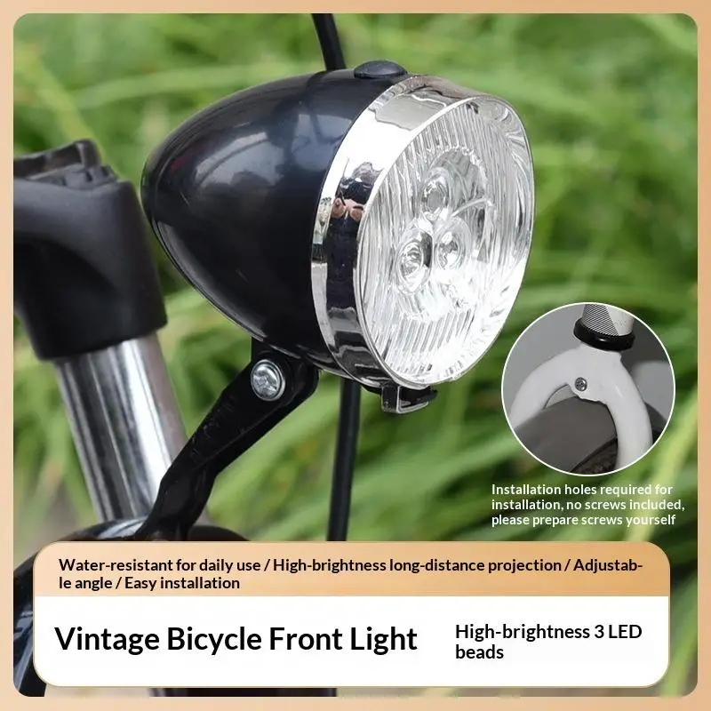Vintage Bicycle Front Light 3 LED Bike Headlight Flashlight Retro Design Cycling Head Lamp For Night Riding Black Silver
Vintage Bicycle Front Light 3 LED Bike Headlight Flashlight Retro Design Cycling Head Lamp For Night Riding Black Silver