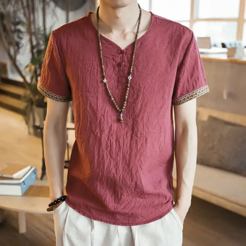Retro Chinese Costume Short Sleeve V-Neck Linen Embroidered Men's T-Shirt plus Size Summer Breathable Casual Cotton Shirt
Retro Chinese Costume Short Sleeve V-Neck Linen Embroidered Men's T-Shirt plus Size Summer Breathable Casual Cotton Shirt