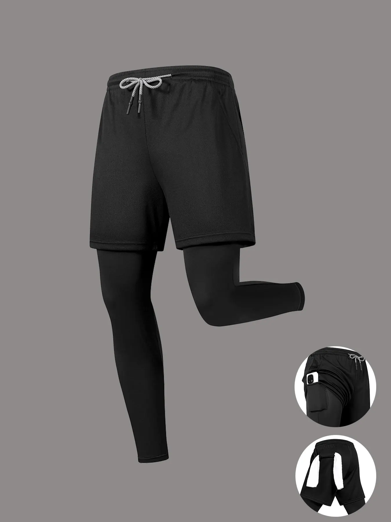 Men's Double-Layer Sports Pants Multi-Pocket Drawstring Fitness Running Long Pants Basketball Gym Shorts with Towel Loop
Men's Double-Layer Sports Pants Multi-Pocket Drawstring Fitness Running Long Pants Basketball Gym Shorts with Towel Loop
