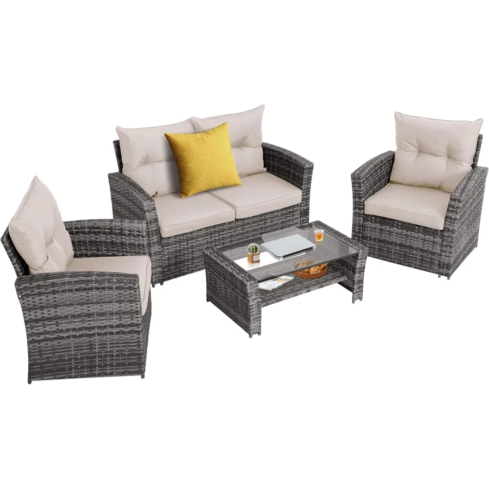 Outdoor Conversation Sets 4-Piece Wicker Rattan Sectional Sofa,Outside Patio Furniture with 2-Tier Glass Coffee Table for Balcon
Outdoor Conversation Sets 4-Piece Wicker Rattan Sectional Sofa,Outside Patio Furniture with 2-Tier Glass Coffee Table for Balcon