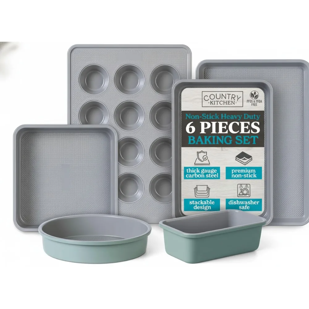 Nonstick Stackable Bakeware Set 6-Piece - Durable Easy Release Baking Pans for Home Cooks
Nonstick Stackable Bakeware Set 6-Piece - Durable Easy Release Baking Pans for Home Cooks