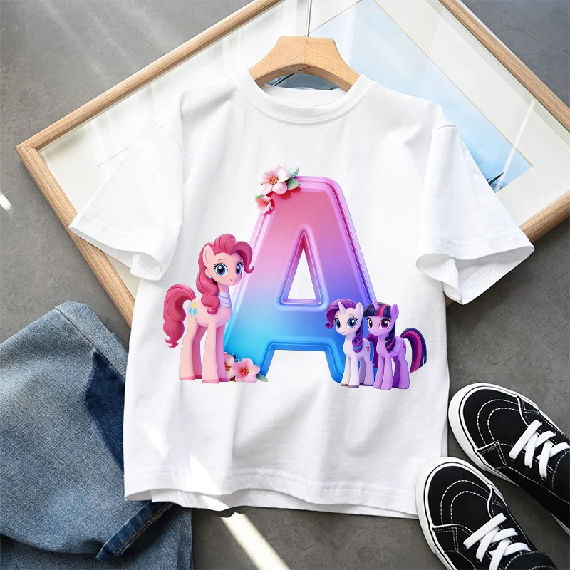 My Little Ponys Kids T-shirts Kawaii Cartoon Letter A-Z Printed T-shirt Cute Children Short Sleeve Tops Summer Girls Clothing
My Little Ponys Kids T-shirts Kawaii Cartoon Letter A-Z Printed T-shirt Cute Children Short Sleeve Tops Summer Girls Clothing