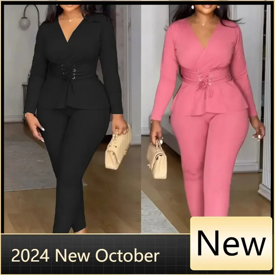 Customized Autumn Winter Fashion Casual Solid Two Piece Set African Women V-neck Waist Cinched Top Small Leg Pants Two Piece Set
Customized Autumn Winter Fashion Casual Solid Two Piece Set African Women V-neck Waist Cinched Top Small Leg Pants Two Piece Set