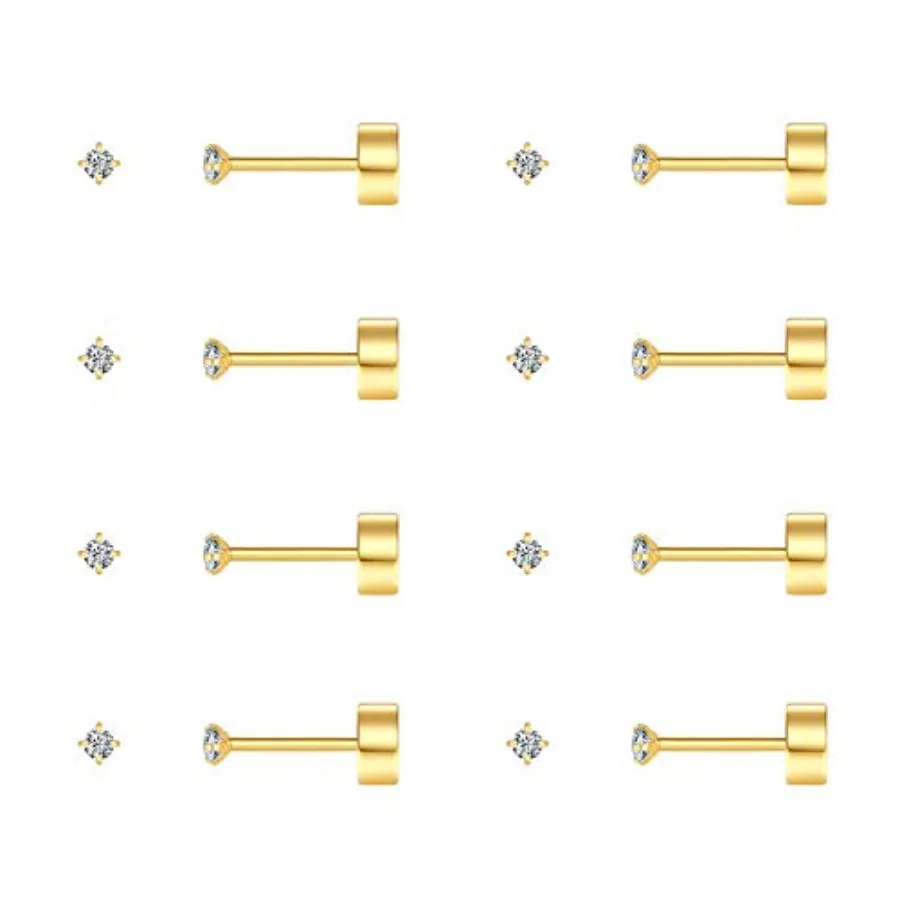 FOSIR 8 Pairs Tiny Flat Back Earrings for Women Men 14K Gold Plated Surgical Stainless Steel Stud Earrings Hypoallergenic Cubic
FOSIR 8 Pairs Tiny Flat Back Earrings for Women Men 14K Gold Plated Surgical Stainless Steel Stud Earrings Hypoallergenic Cubic