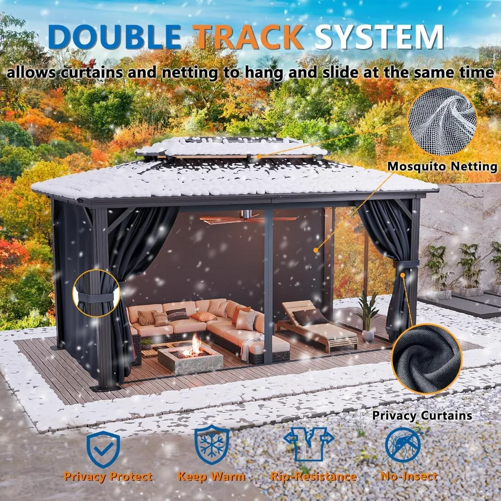 Hardtop Gazebo 10x15 Permanent Outdoor Metal Roof Hot Tub Pavilion with Curtains Netting for Backyard Deck Black
Hardtop Gazebo 10x15 Permanent Outdoor Metal Roof Hot Tub Pavilion with Curtains Netting for Backyard Deck Black