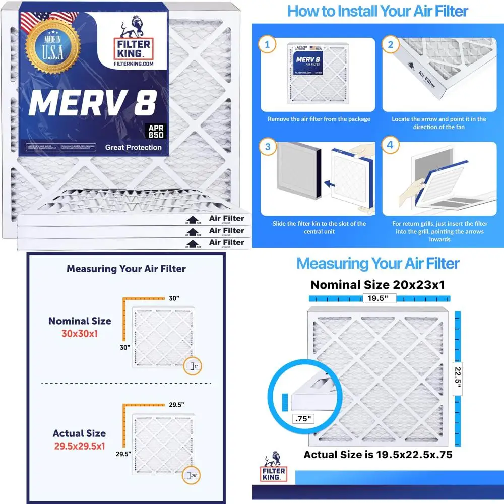 Комплект из 12 плиссированных воздушных фильтров MERV 8 20x23x1 для систем HVAC и печи, сделано в США, настоящий размер 19,5x22,5x0,7, высококачественный искусственный материал
Комплект из 12 плиссированных воздушных фильтров MERV 8 20x23x1 для систем HVAC и печи, сделано в США, настоящий размер 19,5x22,5x0,7, высококачественный искусственный материал