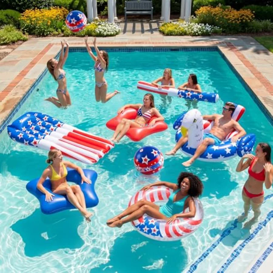 8 Pcs 4th of July USA Flag Inflatable Pool Float Set, Large Patriotic Inflatables for Adults and,45'' Eagle Ring, 74.5'' Lounge
8 Pcs 4th of July USA Flag Inflatable Pool Float Set, Large Patriotic Inflatables for Adults and,45'' Eagle Ring, 74.5'' Lounge