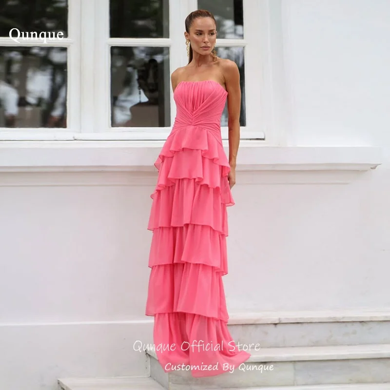 Qunque Sleeveless Chiffon Maxi Evening Dresses Ruched Coral Pink Prom Dresses A Line Tiered Ruffle Robes De Soirée Customized
Qunque Sleeveless Chiffon Maxi Evening Dresses Ruched Coral Pink Prom Dresses A Line Tiered Ruffle Robes De Soirée Customized