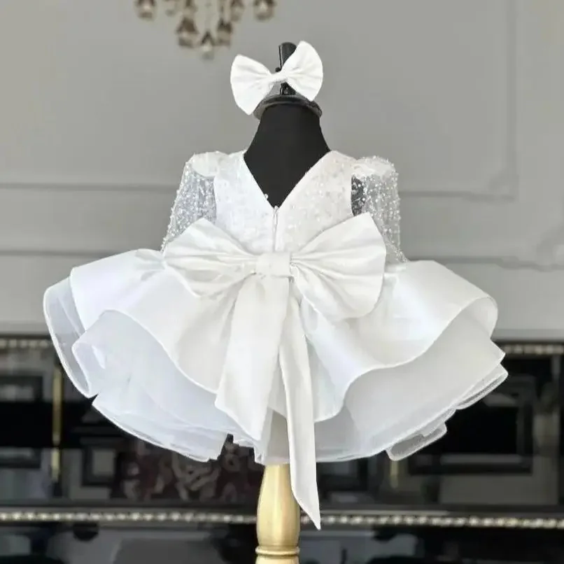 Customized White Flower Girl Dress For Wedding Bowknot Gliotter Pearls Short Sleeve Elegant Kids Birthday First Commununion Gown
Customized White Flower Girl Dress For Wedding Bowknot Gliotter Pearls Short Sleeve Elegant Kids Birthday First Commununion Gown