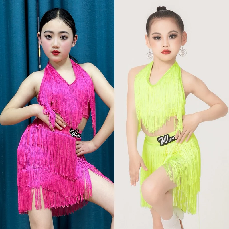 New Kids Latin Dance Clothes Tassel Tops Skirt Cha Cha Rumba Samba Performance Costume Fluorescent Yellow Fringed Dress DNV20997
New Kids Latin Dance Clothes Tassel Tops Skirt Cha Cha Rumba Samba Performance Costume Fluorescent Yellow Fringed Dress DNV20997