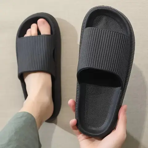 Men Vertical Striped EVA Slide Slippers Thick Sole Non Slip Bathroom Indoor Outdoor Beach Sandals