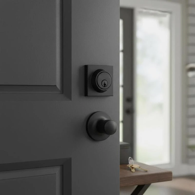 Matte Black Single Cylinder Night Latch 2.36-2.75 Inch For Front Door Residential Security Home Office, Full Metal Heavy Duty Mechanical Construction Adjustable Backset 3 Keys Included
Matte Black Single Cylinder Night Latch 2.36-2.75 Inch For Front Door Residential Security Home Office, Full Metal Heavy Duty Mechanical Construction Adjustable Backset 3 Keys Included