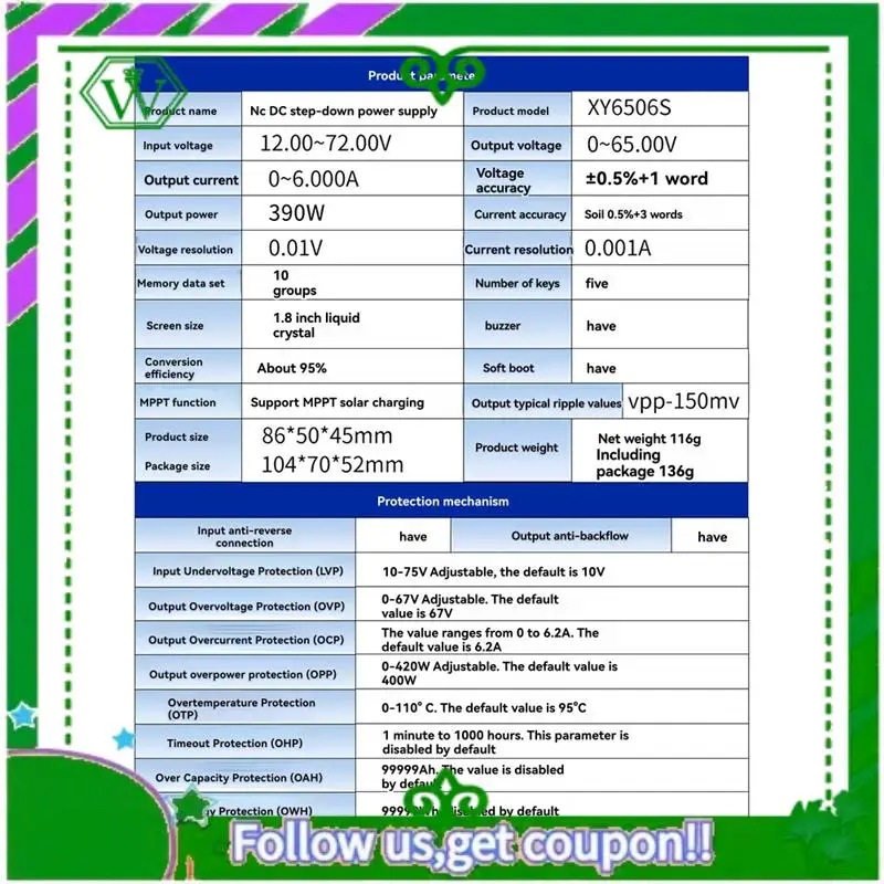 Надежный-XY6506S Регулируемый источник питания постоянного тока + модуль WIFI, постоянное напряжение, постоянный ток, 65 В, 6 А, 390 Вт, понижающий модуль
Надежный-XY6506S Регулируемый источник питания постоянного тока + модуль WIFI, постоянное напряжение, постоянный ток, 65 В, 6 А, 390 Вт, понижающий модуль