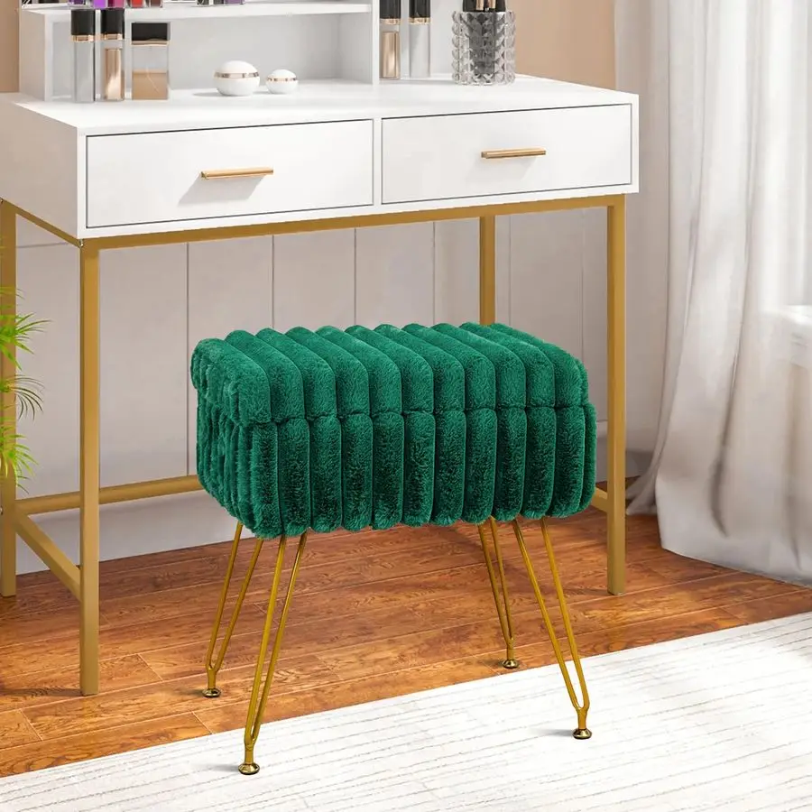 Fur Green Vanity Stool Chair with Storage Ottoman, Vanity Chair for Makeup Room, Vanity Stools for Bedroom, Footrest with Metal
Fur Green Vanity Stool Chair with Storage Ottoman, Vanity Chair for Makeup Room, Vanity Stools for Bedroom, Footrest with Metal