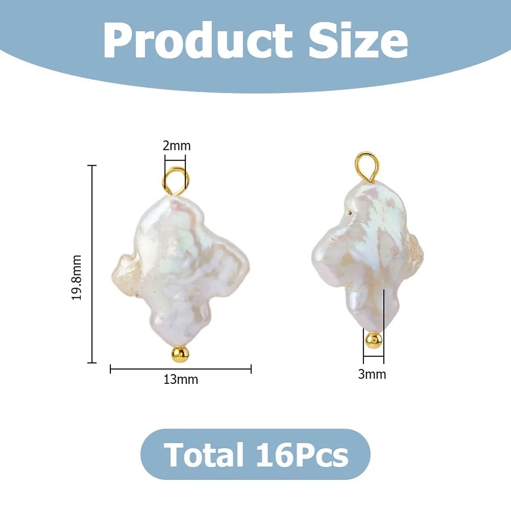16Pcs 2 Styles Baroque Pearl Pendants with Brass Findings Platinum Golden 19.8mm Hole: 2mm 8pcs/style
16Pcs 2 Styles Baroque Pearl Pendants with Brass Findings Platinum Golden 19.8mm Hole: 2mm 8pcs/style