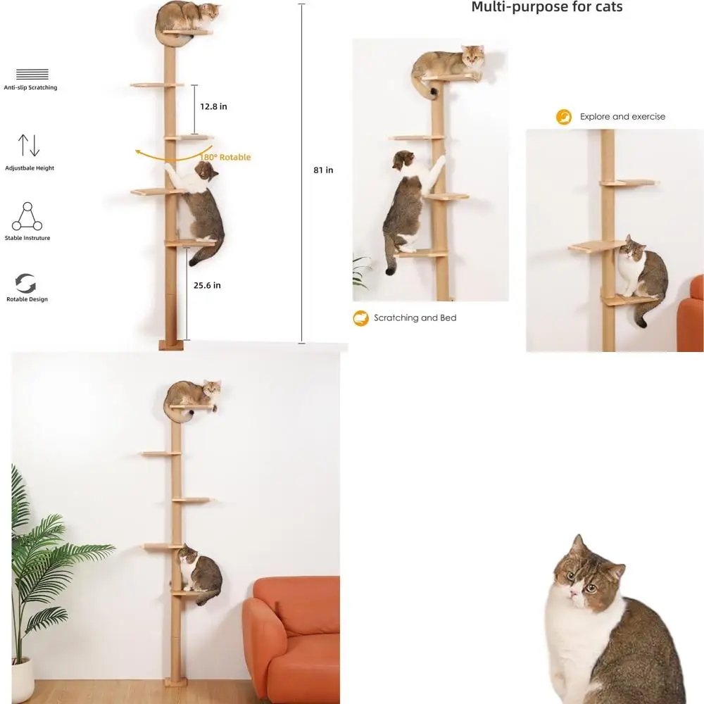 5-Level Wall-Mounted Cat Tower with Scratching Post, Climbing Shelves, and Observation Deck for Kittens
5-Level Wall-Mounted Cat Tower with Scratching Post, Climbing Shelves, and Observation Deck for Kittens