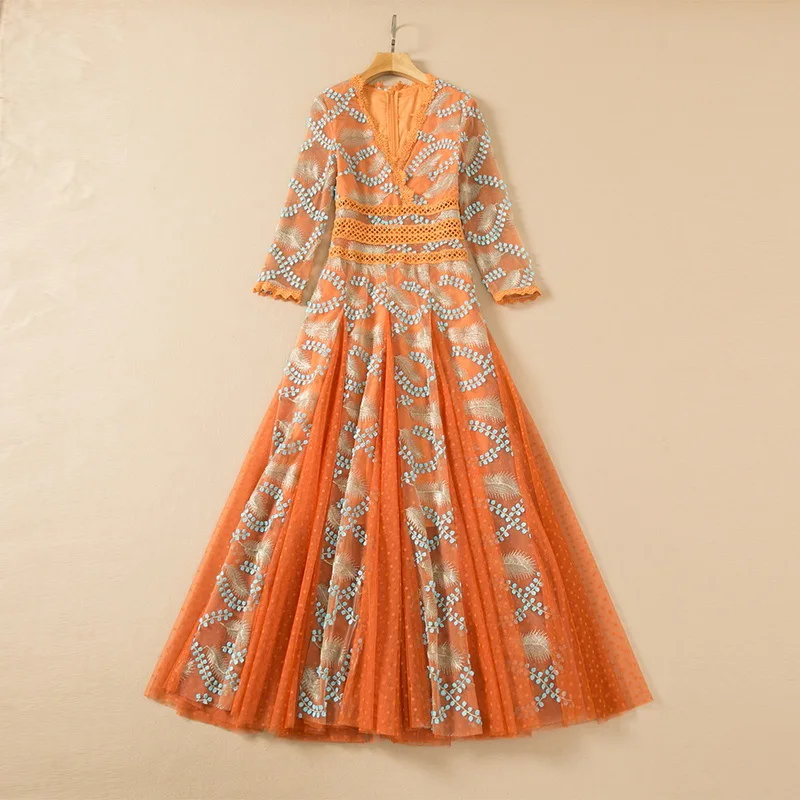European and American women's wear spring 2022 new Three-quarter sleeves V-neck Fashion mesh embroidery orange pleated dress XXL
European and American women's wear spring 2022 new Three-quarter sleeves V-neck Fashion mesh embroidery orange pleated dress XXL